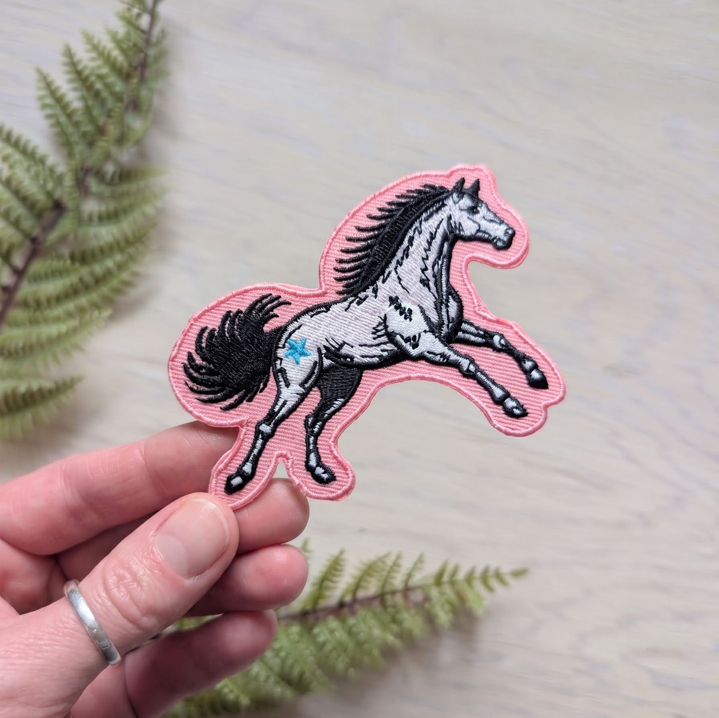 iron-on patch | pink star horse - embroidered Western pony applique