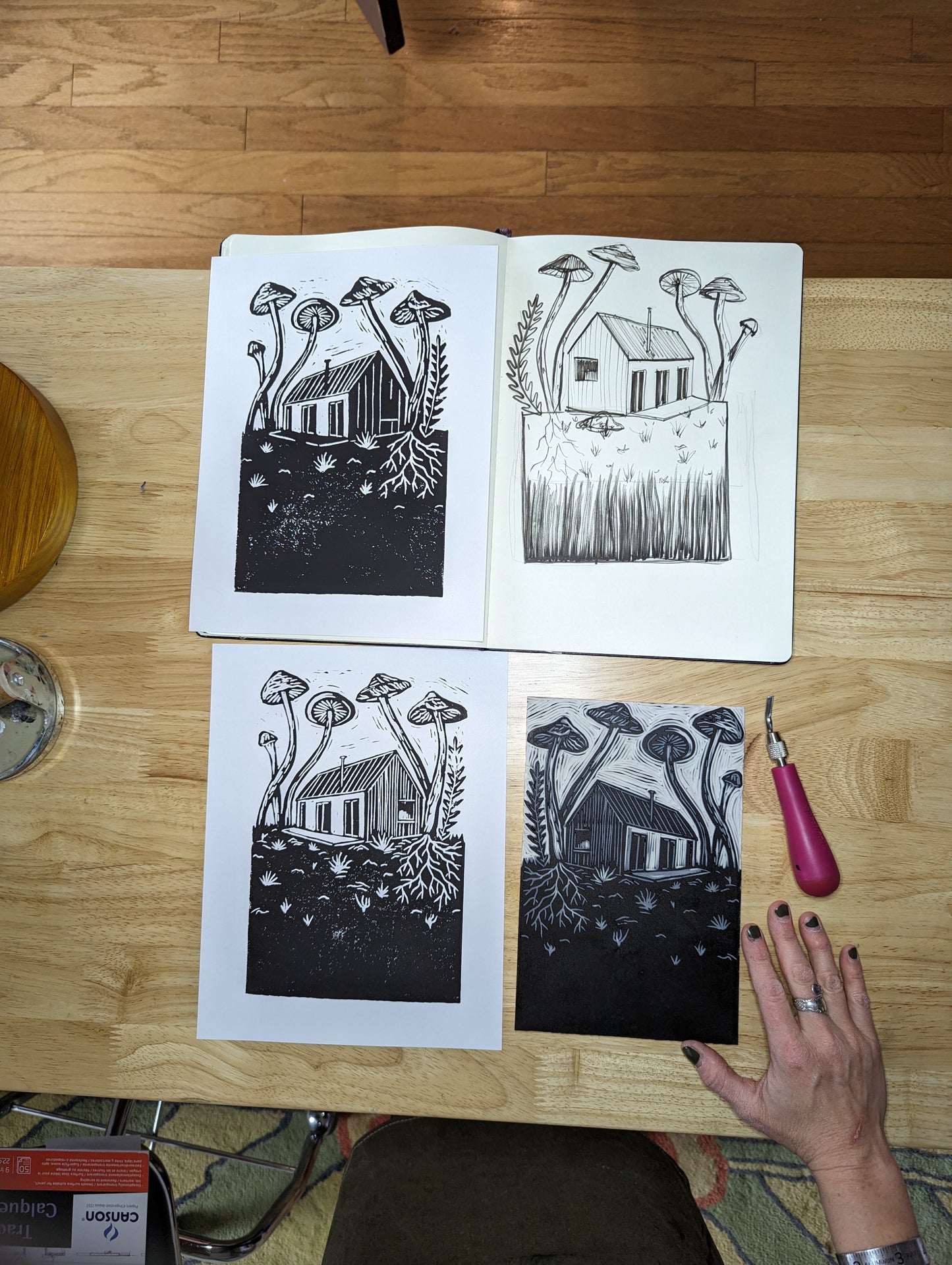 handprinted blockprint | mushroom cabin