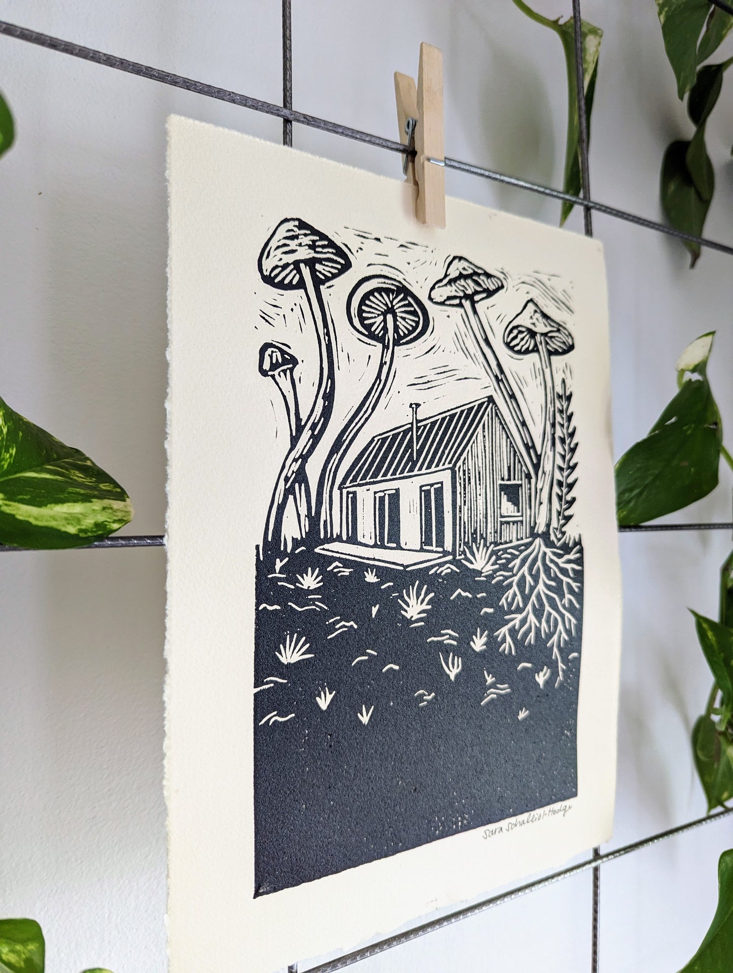 handprinted blockprint | mushroom cabin
