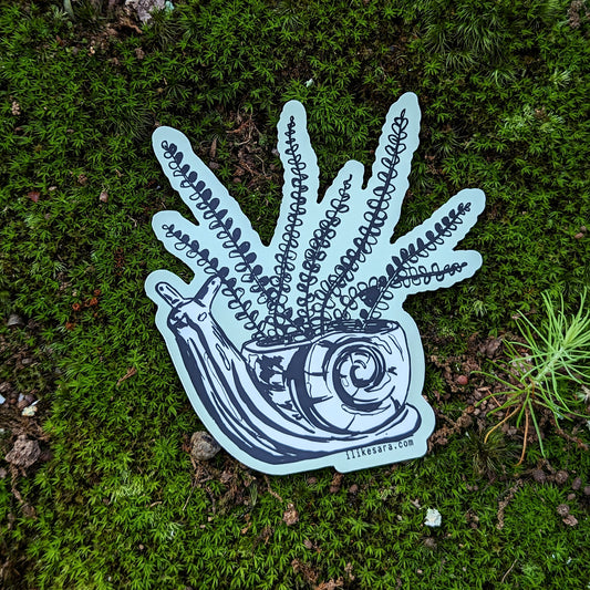 sticker | fern in snail planter - waterproof uv-resistant vinyl plant decal