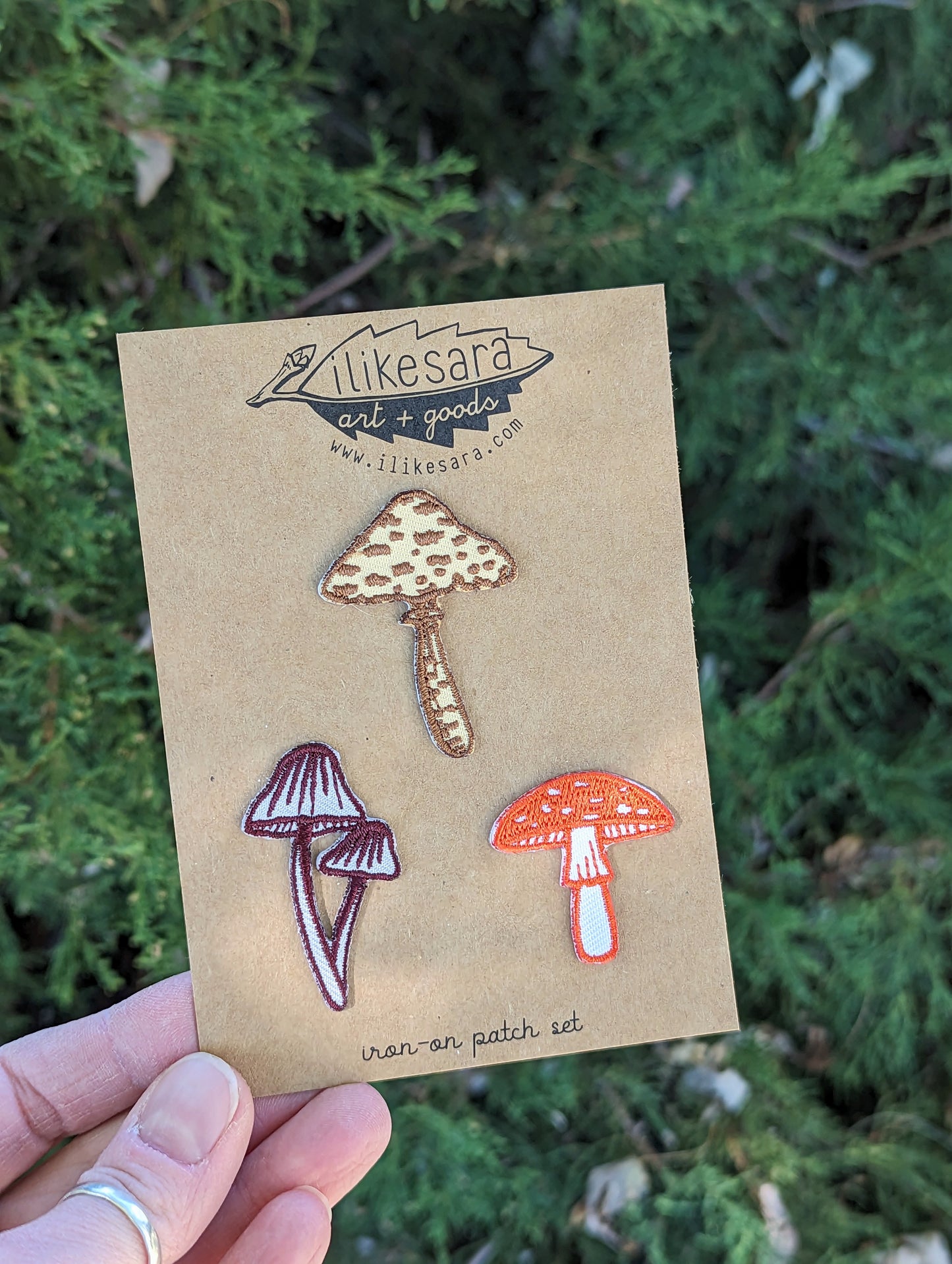 iron-on patch | mushroom 3-pack - brown, red, purple