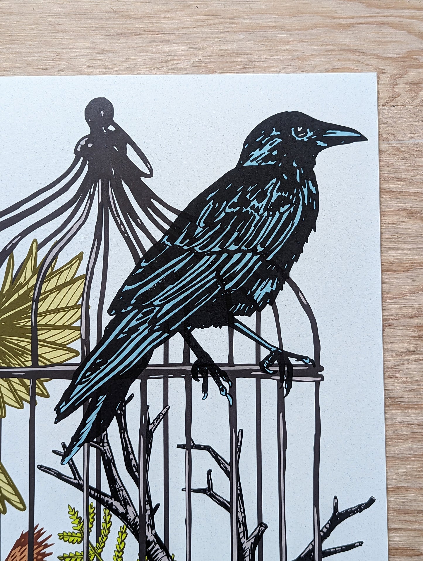 art print | caged birds 1 - finch, cardinal, & raven