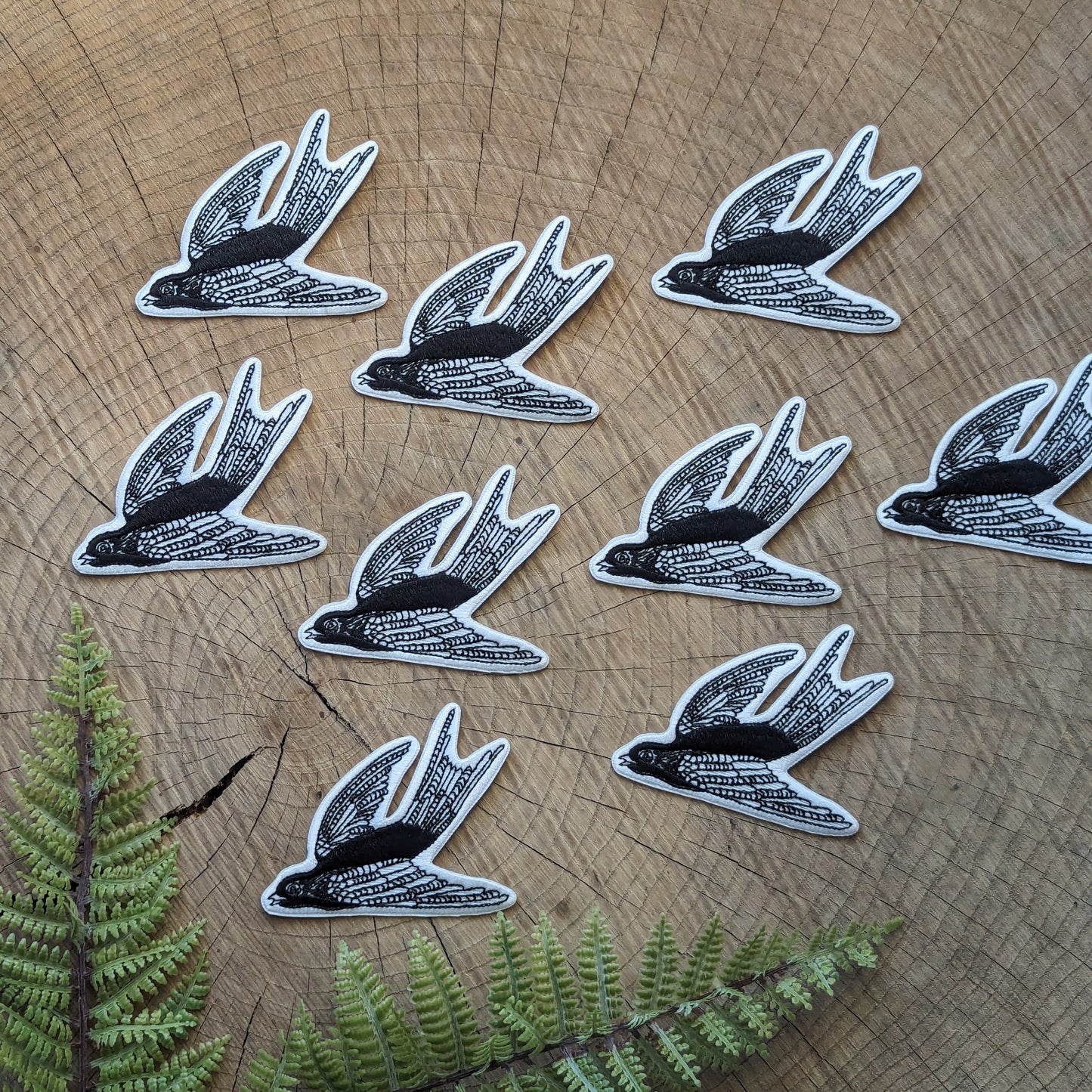 iron-on patch | flying bird - black & white 3.5" x 2.5"