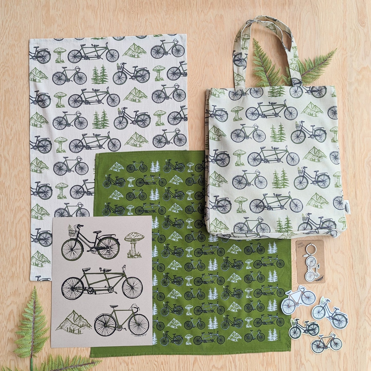tote bag | bicycle adventure - patterned screenprinted nature tote