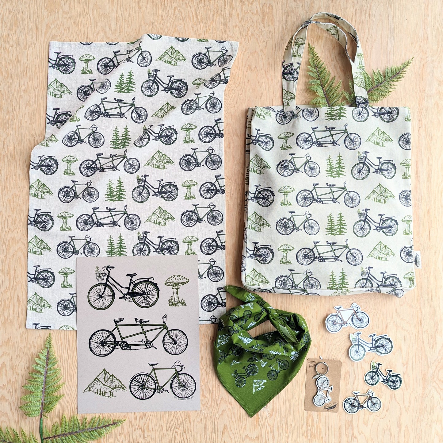 tote bag | bicycle adventure - patterned screenprinted nature tote