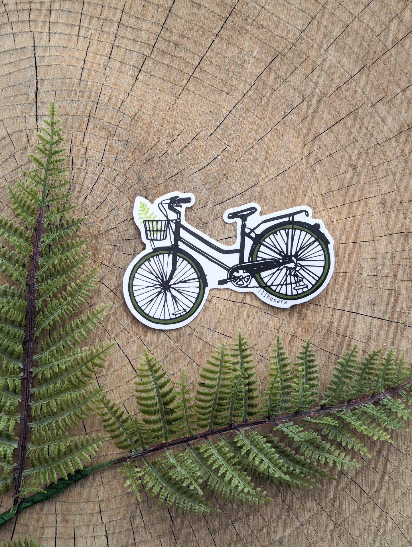 sticker | bike with fern - waterproof uv-resistant vinyl bicycle decal