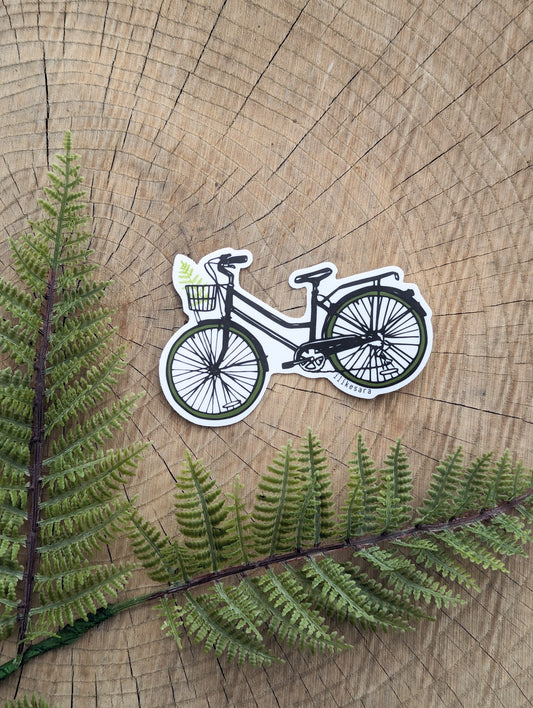 sticker | bike with fern - waterproof uv-resistant vinyl bicycle decal