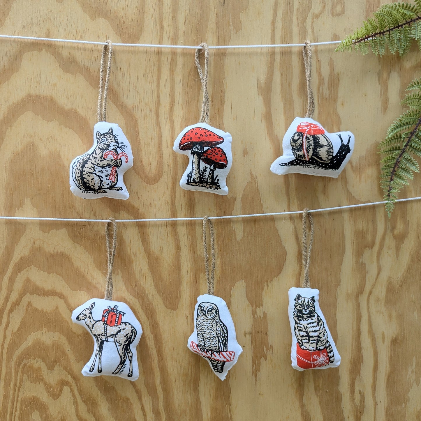 stuffed plush ornament | mushroom - hand-screenprinted forest holiday Christmas decor