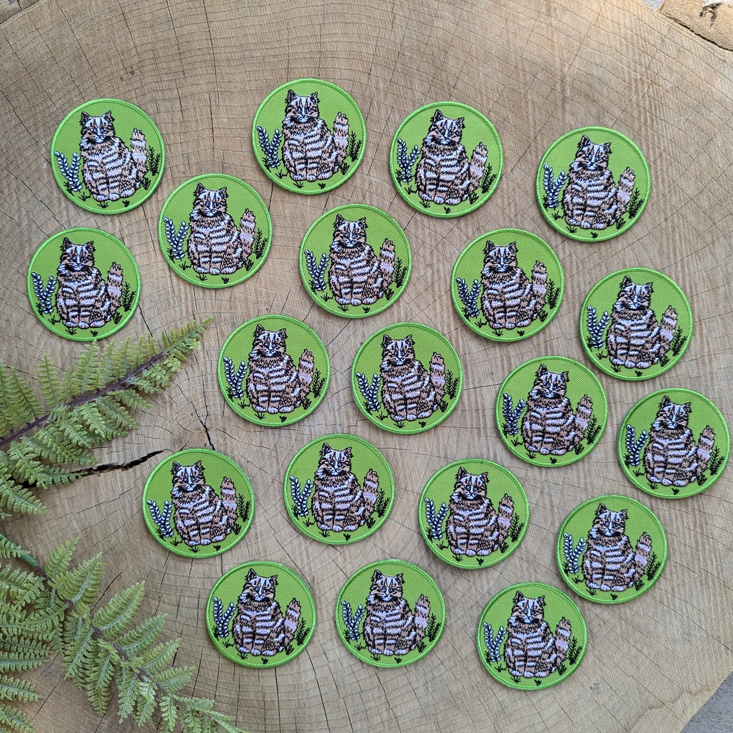 iron-on patch | outside cat - green 2.5" round