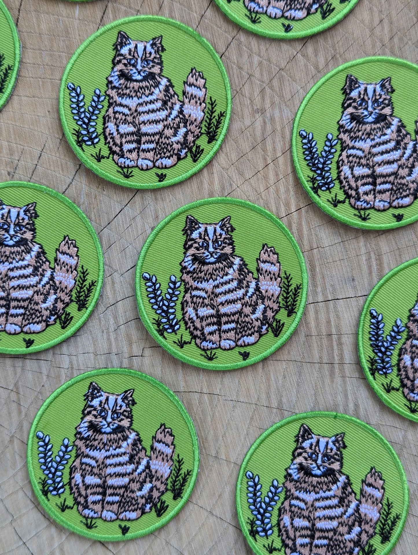 iron-on patch | outside cat - green 2.5" round