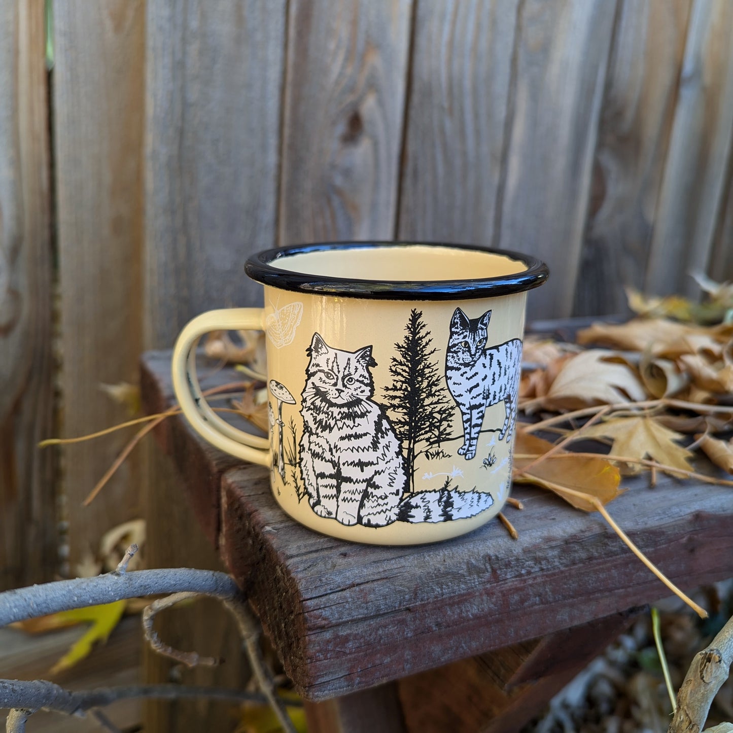 enamel mug | outside cats