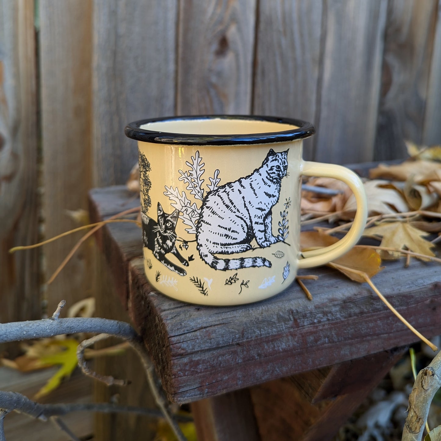 enamel mug | outside cats