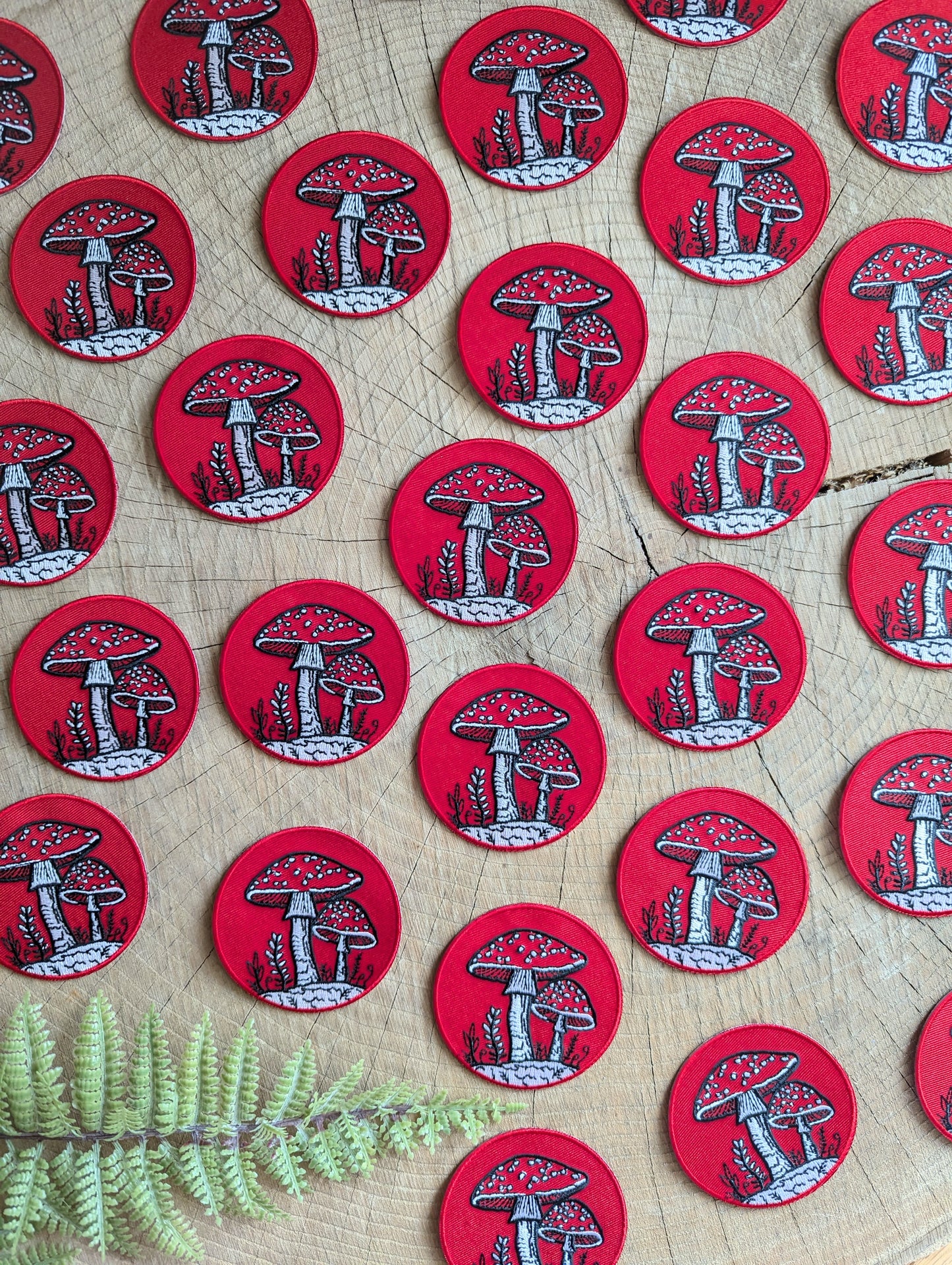 iron-on patch | fly agaric mushroom - 2.5" round red