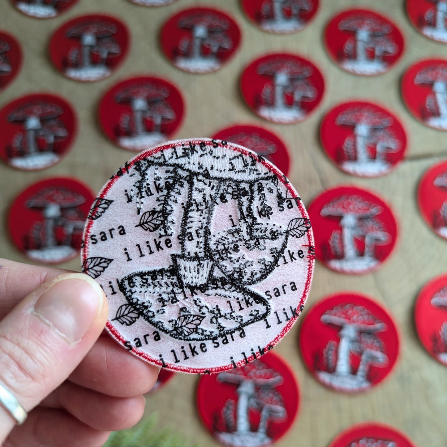 iron-on patch | fly agaric mushroom - 2.5" round red