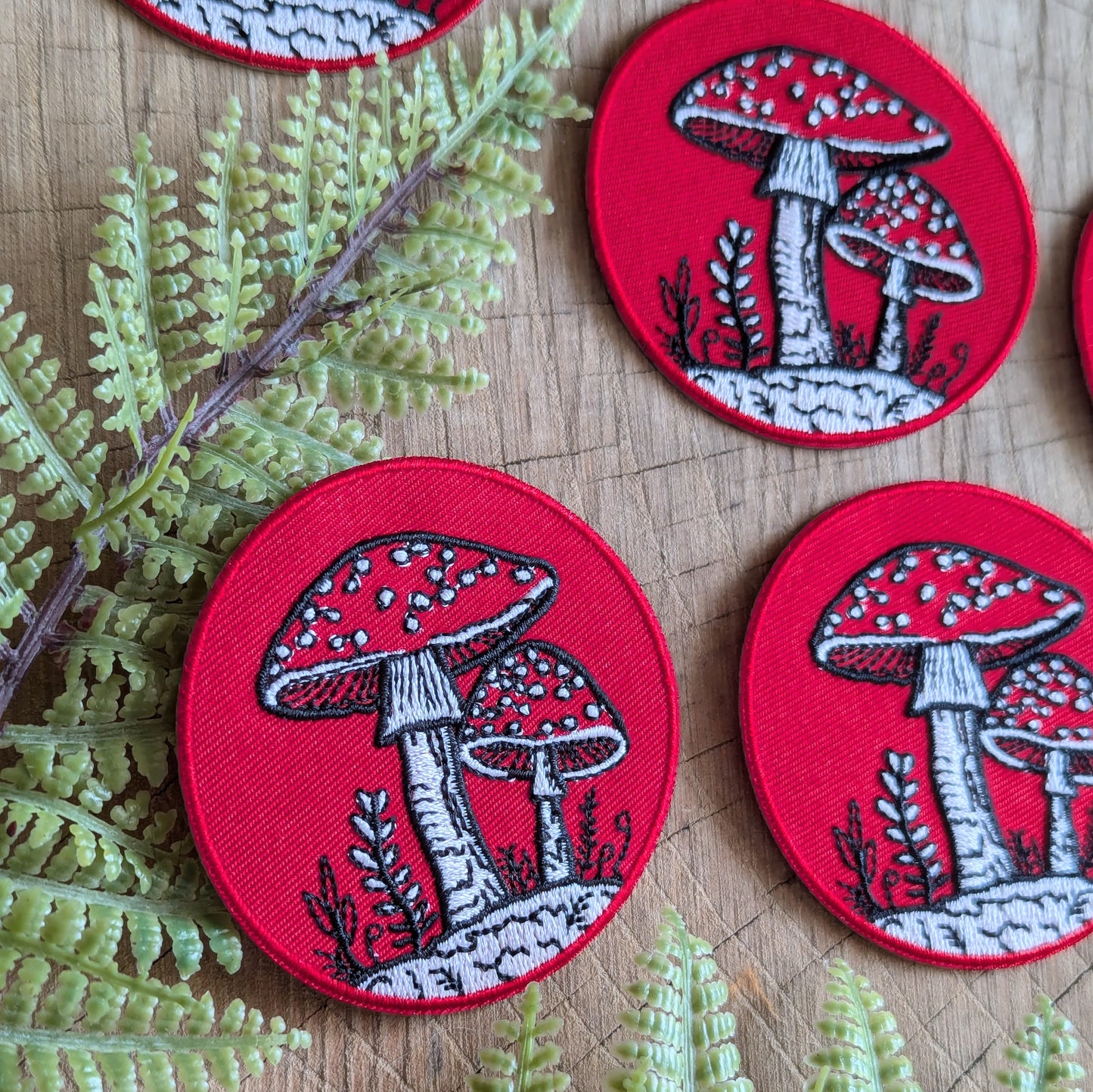 iron-on patch | fly agaric mushroom - 2.5" round red
