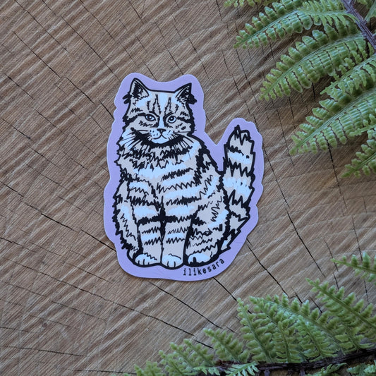 sticker | sitting fluffy tan cat - waterproof uv-resistant vinyl kitty decal