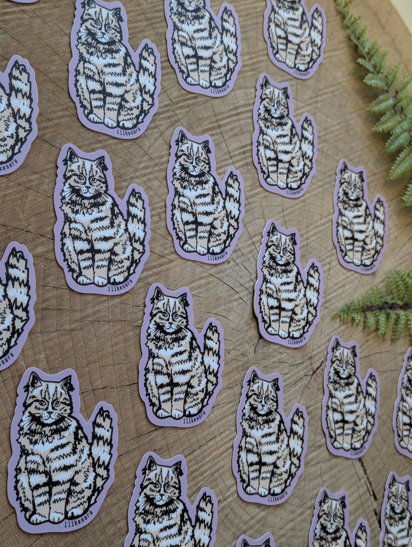 sticker | sitting fluffy tan cat - waterproof uv-resistant vinyl kitty decal