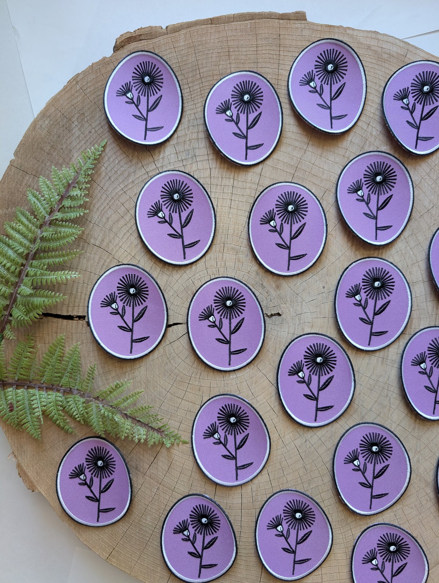 iron-on patch | aster flower - purple oval 2.75" x 3.3"