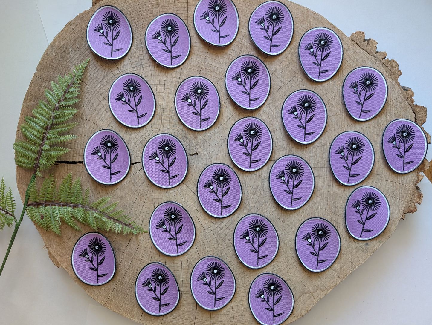 iron-on patch | aster flower - purple oval 2.75" x 3.3"
