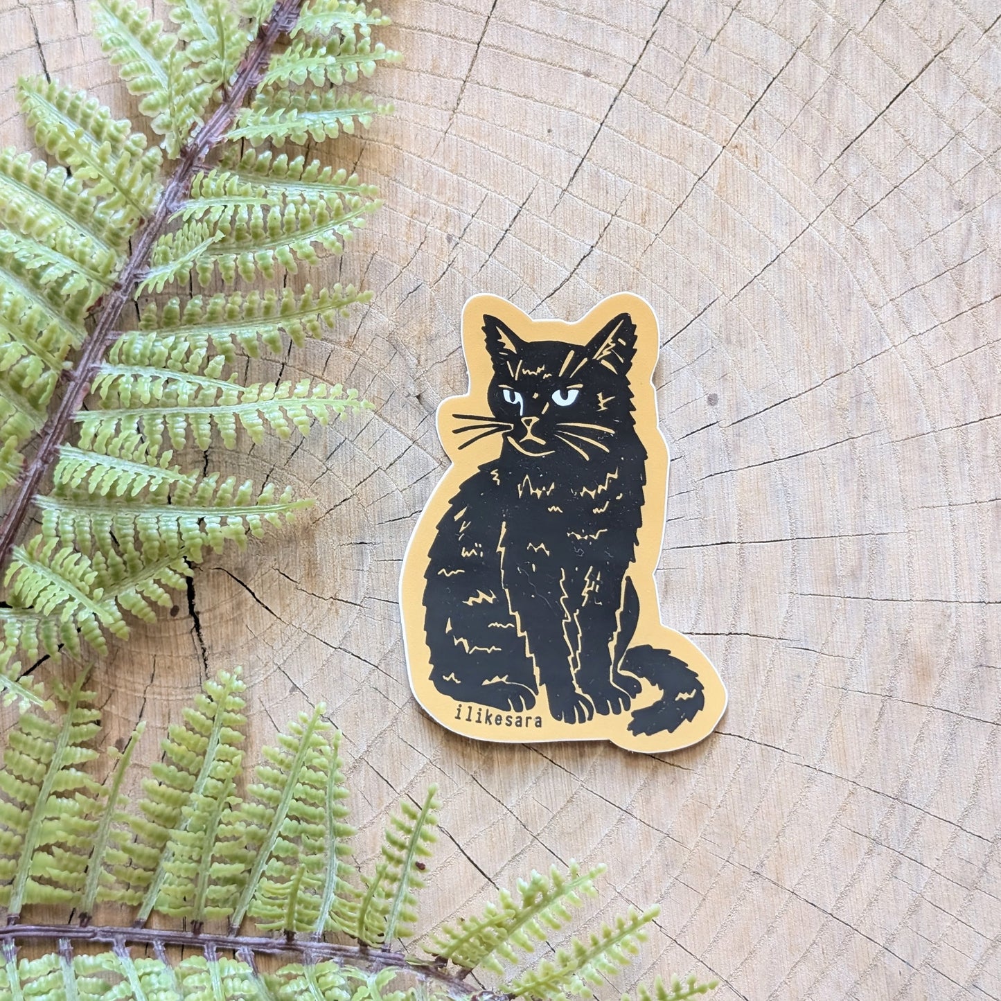 sticker | disappointed sitting black cat - waterproof uv-resistant vinyl kitty decal