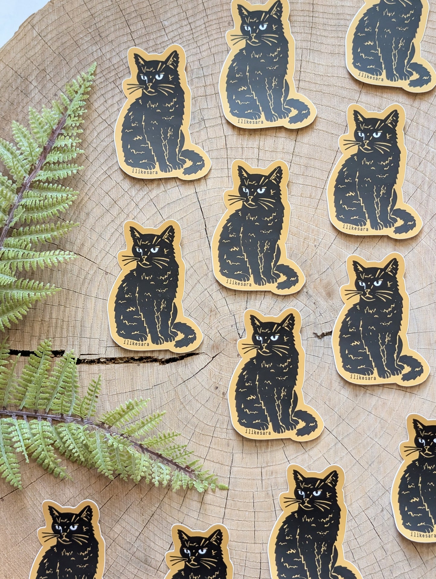 sticker | disappointed sitting black cat - waterproof uv-resistant vinyl kitty decal