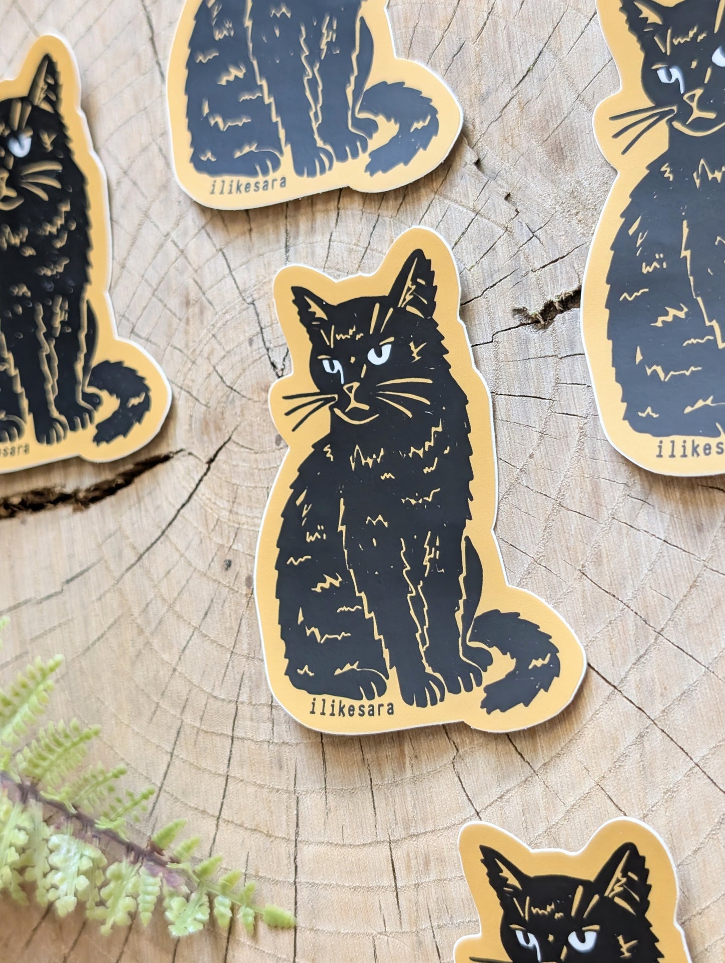 sticker | disappointed sitting black cat - waterproof uv-resistant vinyl kitty decal