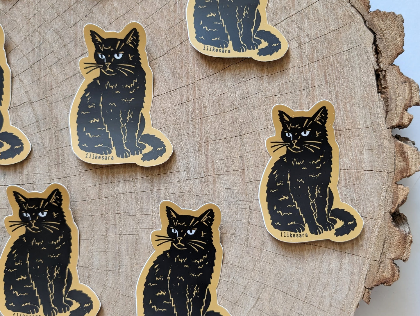 sticker | disappointed sitting black cat - waterproof uv-resistant vinyl kitty decal