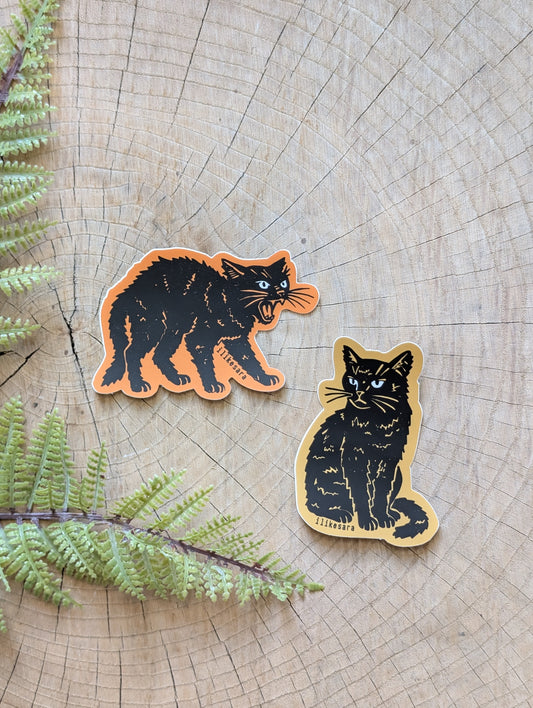 sticker | hissing black cat - waterproof uv-resistant vinyl Halloween kitty decal