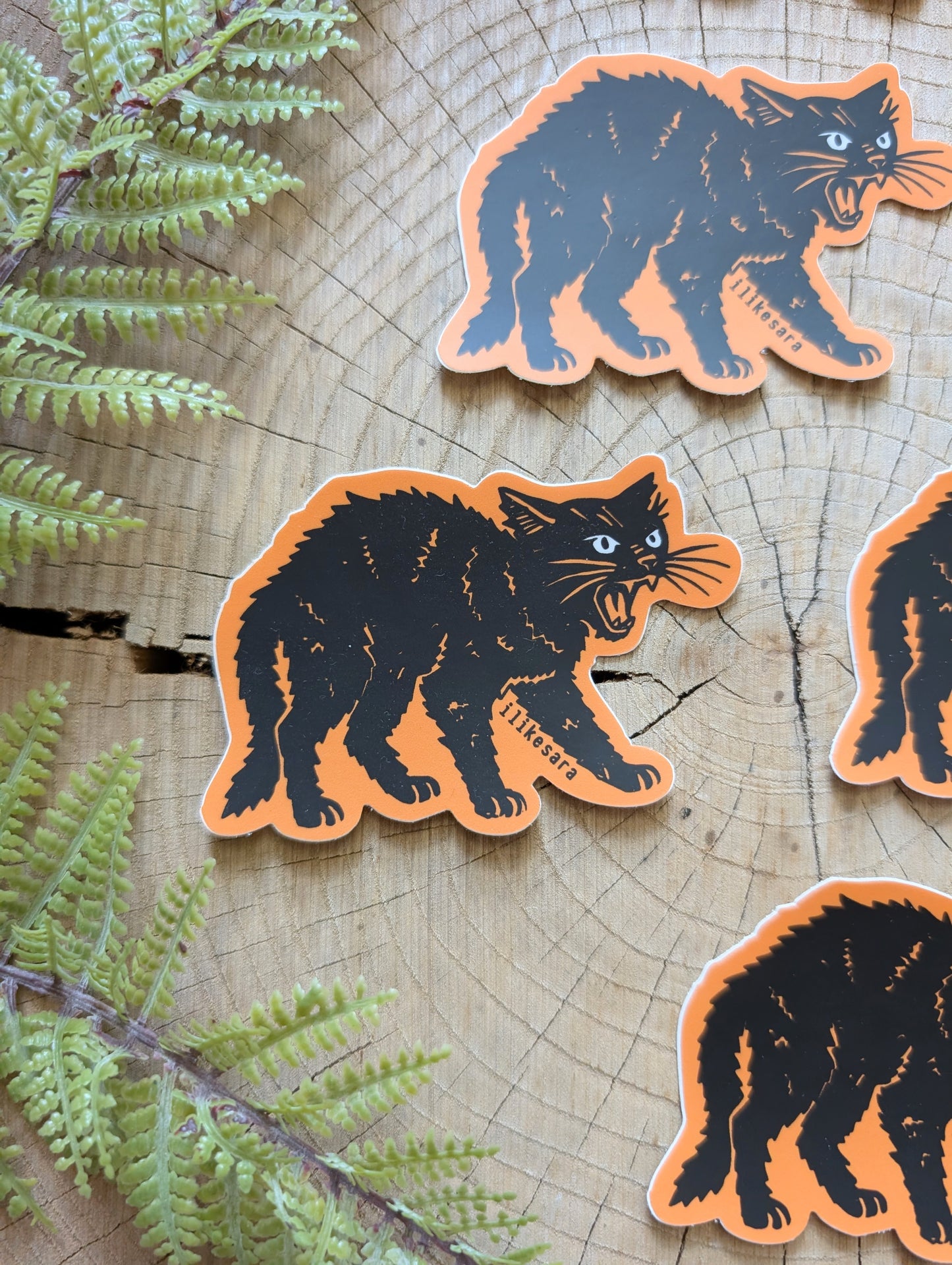 sticker | hissing black cat - waterproof uv-resistant vinyl Halloween kitty decal