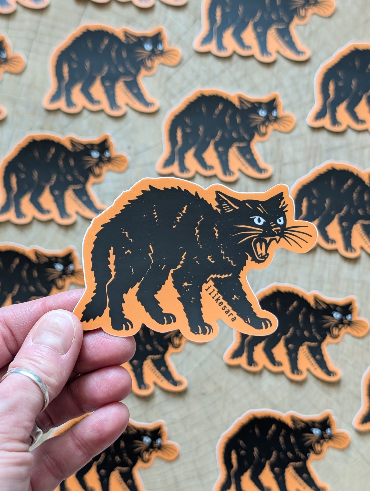 sticker | hissing black cat - waterproof uv-resistant vinyl Halloween kitty decal