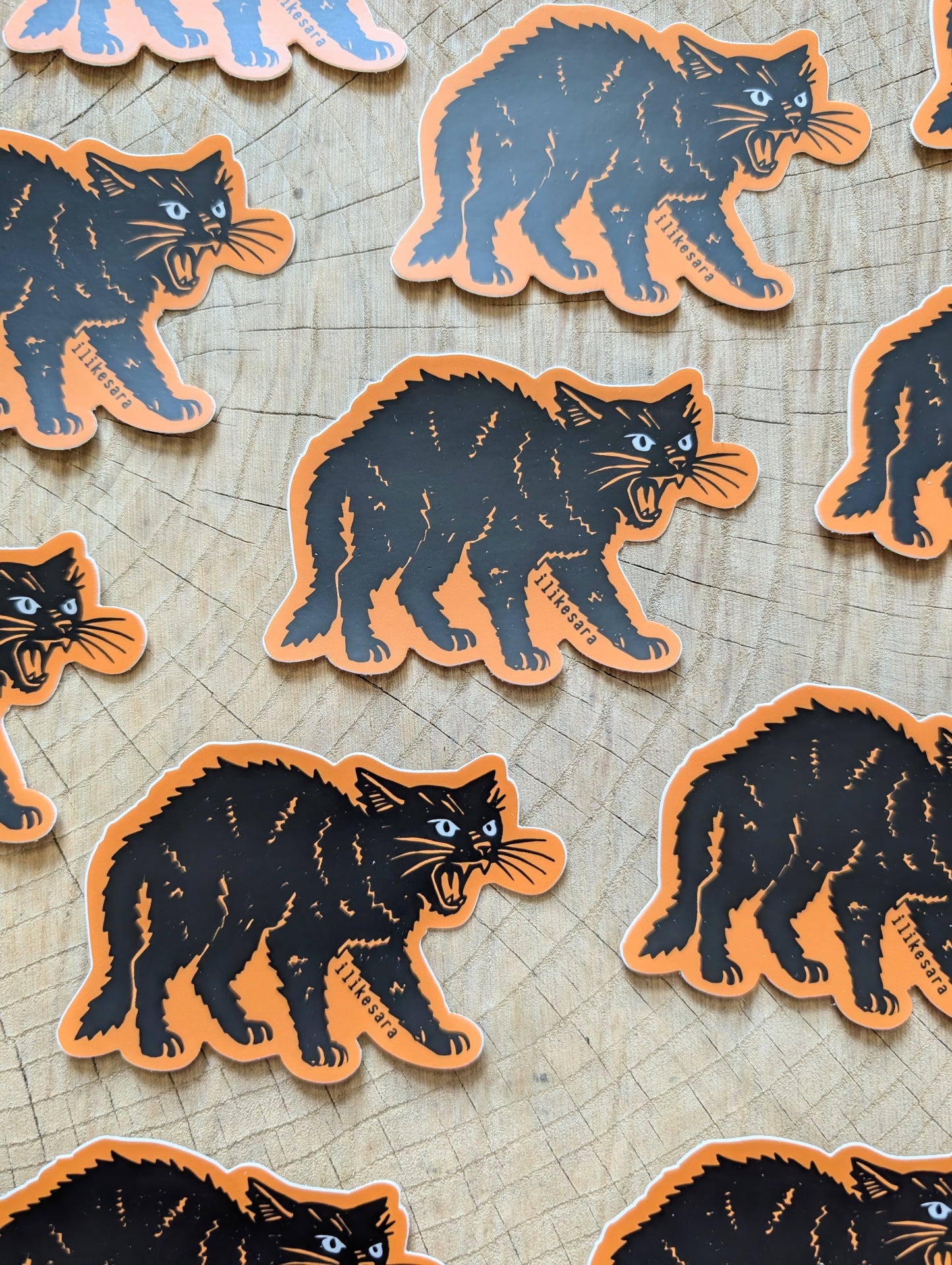 sticker | hissing black cat - waterproof uv-resistant vinyl Halloween kitty decal