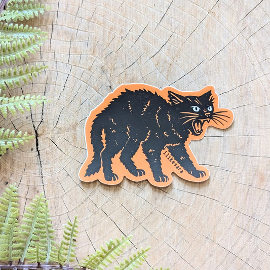 sticker | hissing black cat - waterproof uv-resistant vinyl Halloween kitty decal