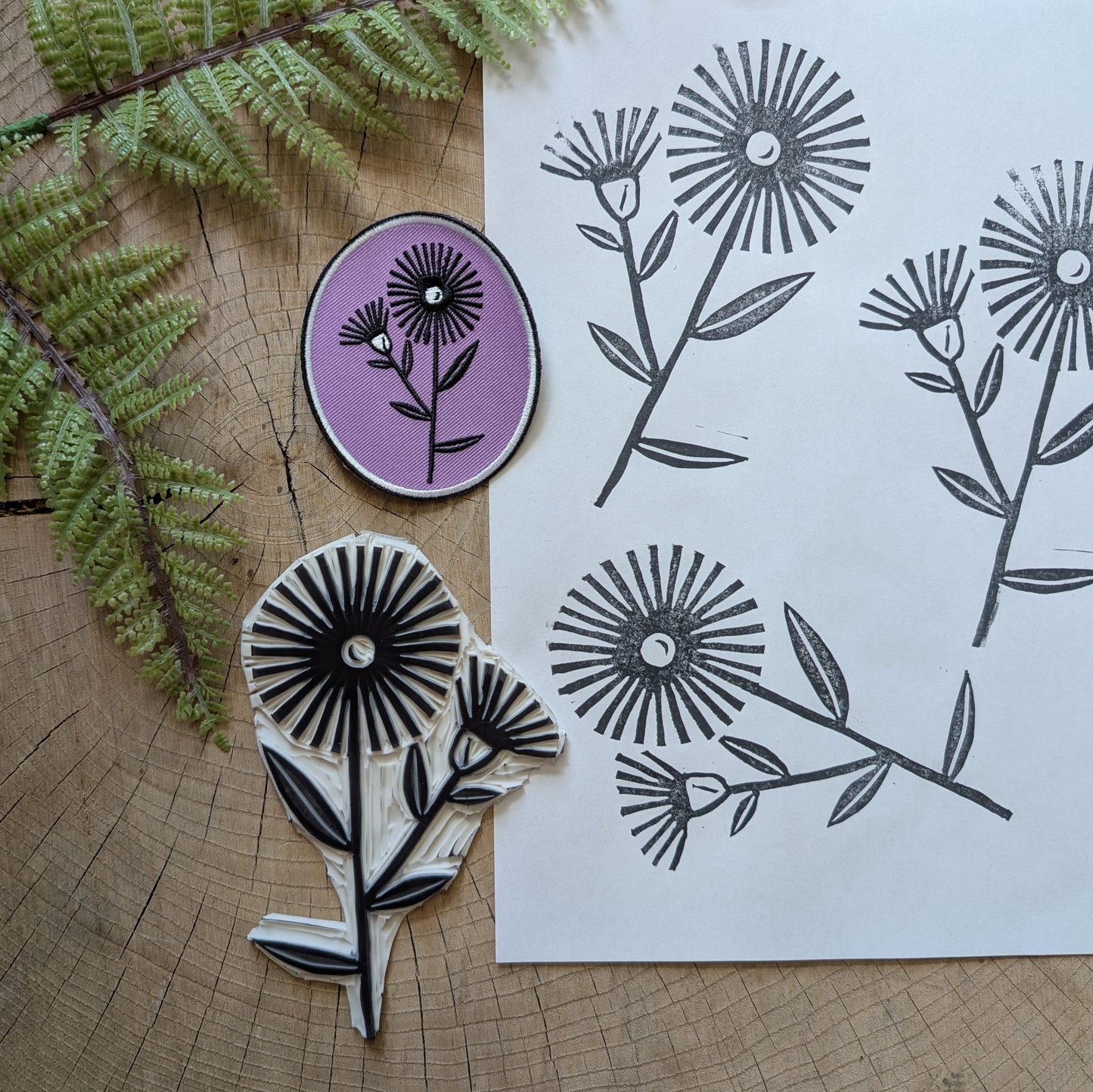iron-on patch | aster flower - purple oval 2.75" x 3.3"