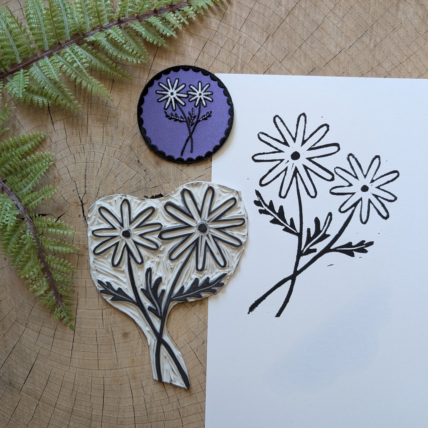 iron-on patch | purple daisy flower - 2.75" round