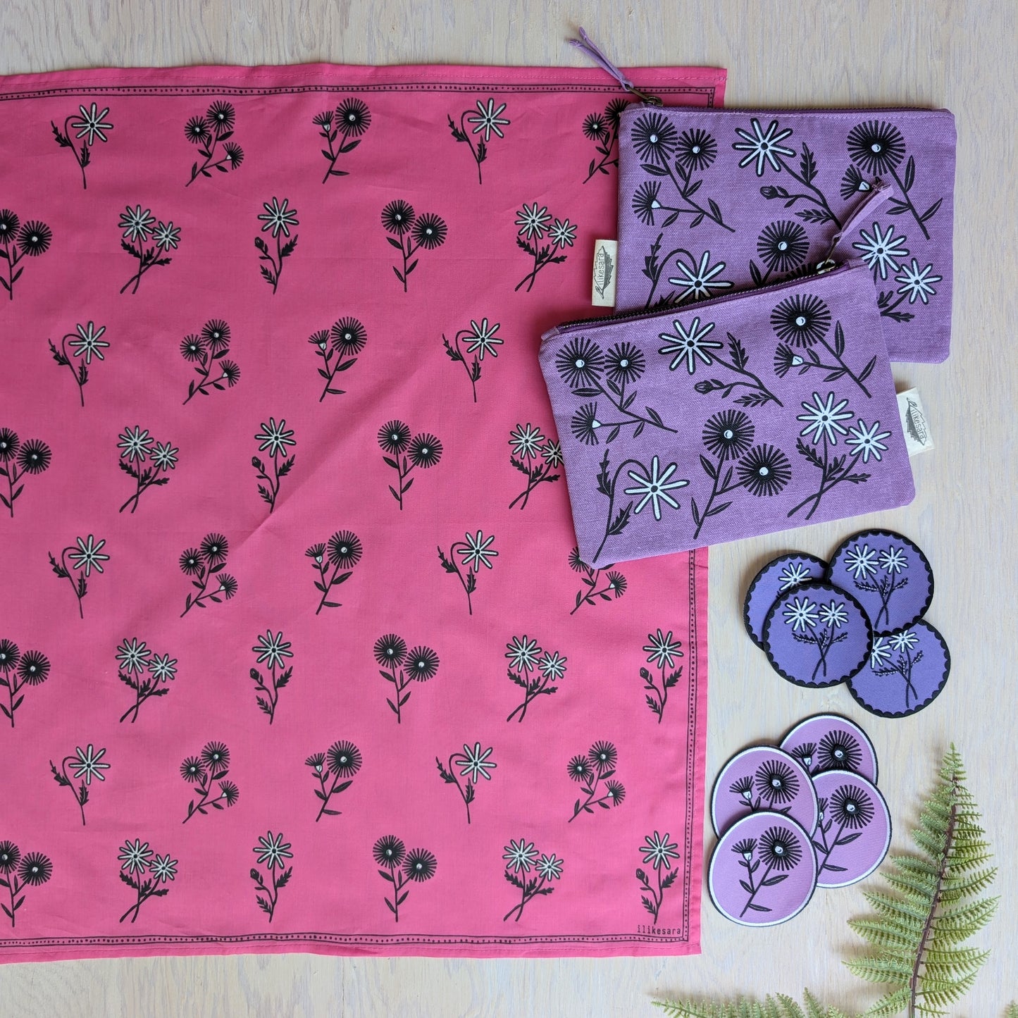 zippered pouch | bloom - purple floral pencil, supply, makeup bag with waterproof lining