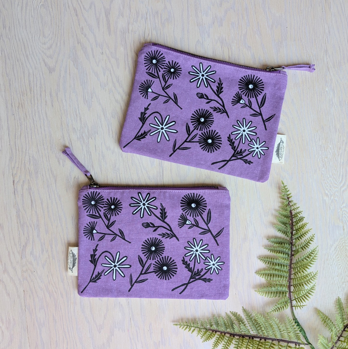 zippered pouch | bloom - purple floral pencil, supply, makeup bag with waterproof lining
