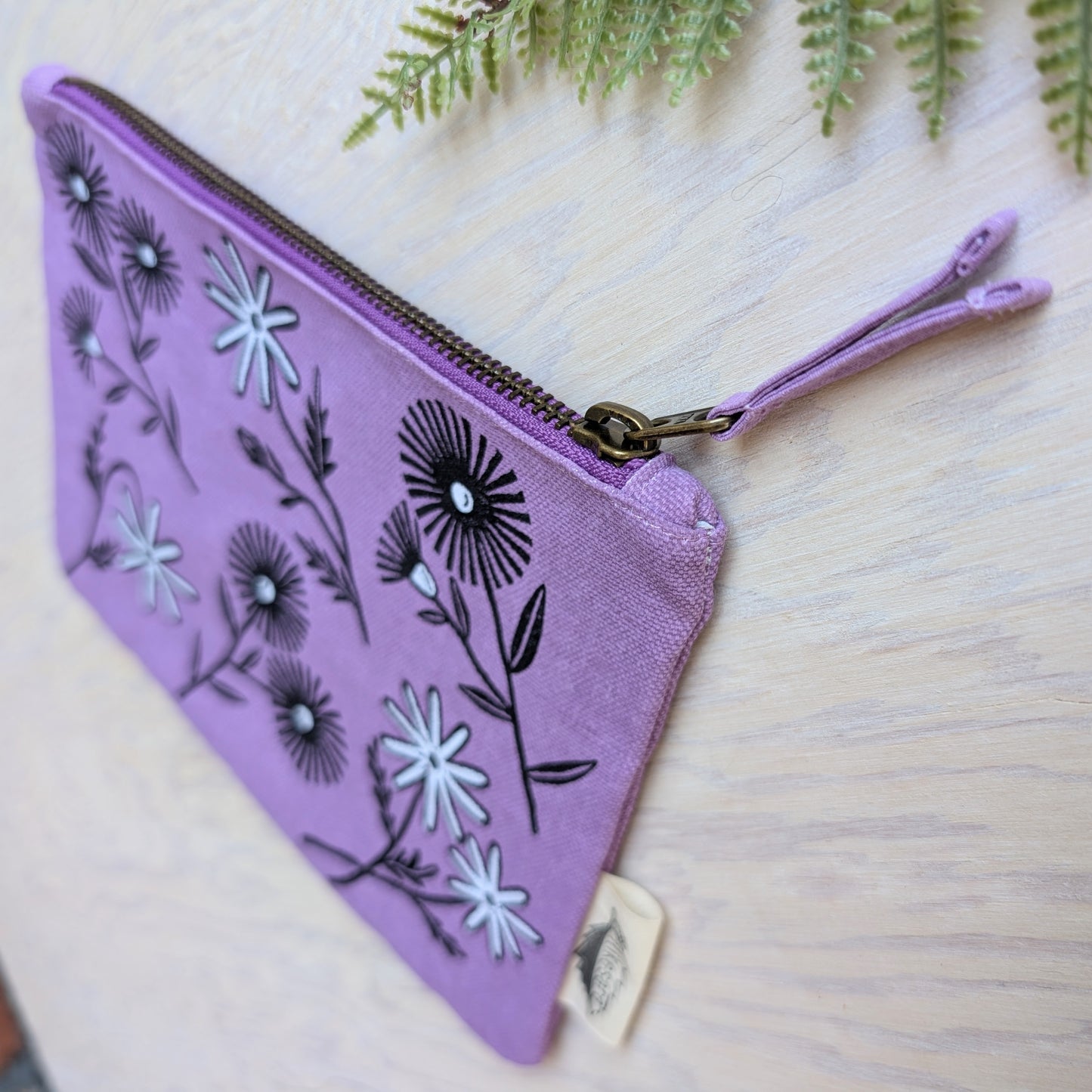 zippered pouch | bloom - purple floral pencil, supply, makeup bag with waterproof lining