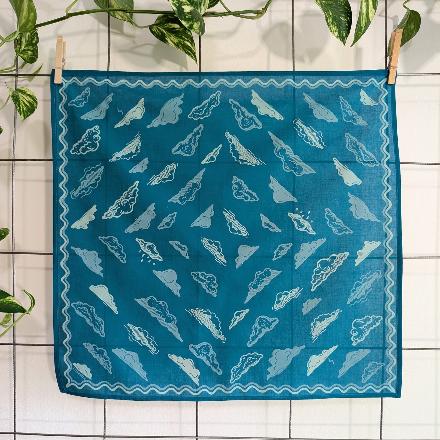 bandana | clouds - blockprint blue patterned scarf neckerchief