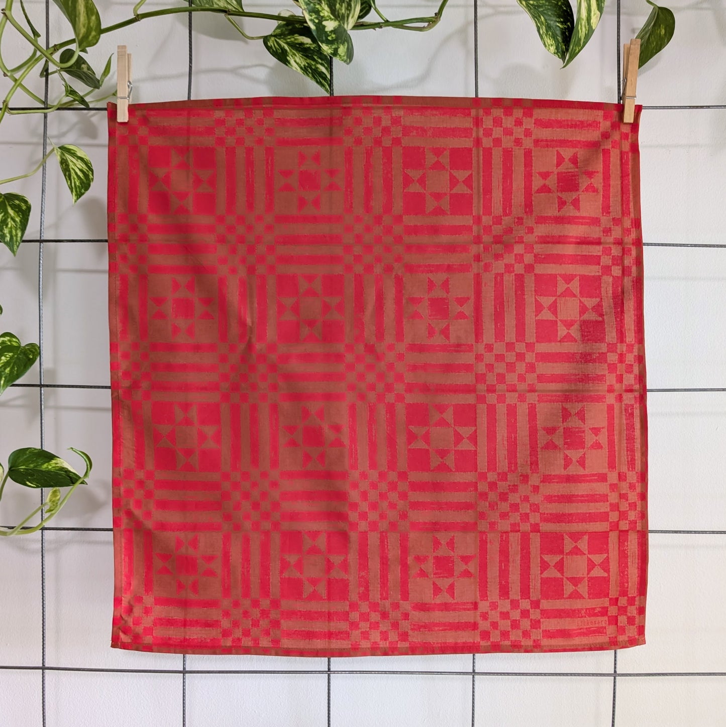 bandana | sawtooth red brown - geometric folk quilt pattern scarf neckerchief