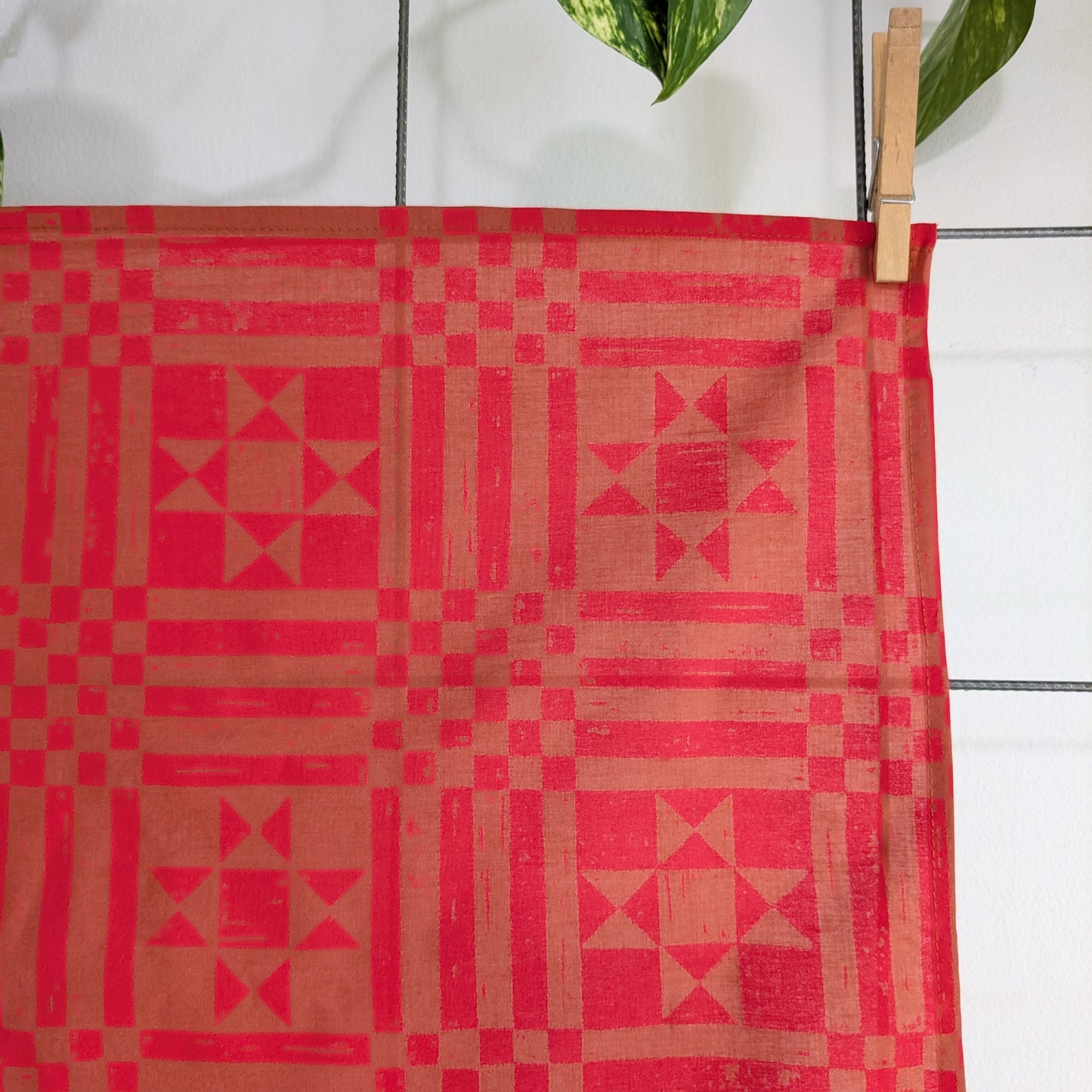 bandana | sawtooth red brown - geometric folk quilt pattern scarf neckerchief
