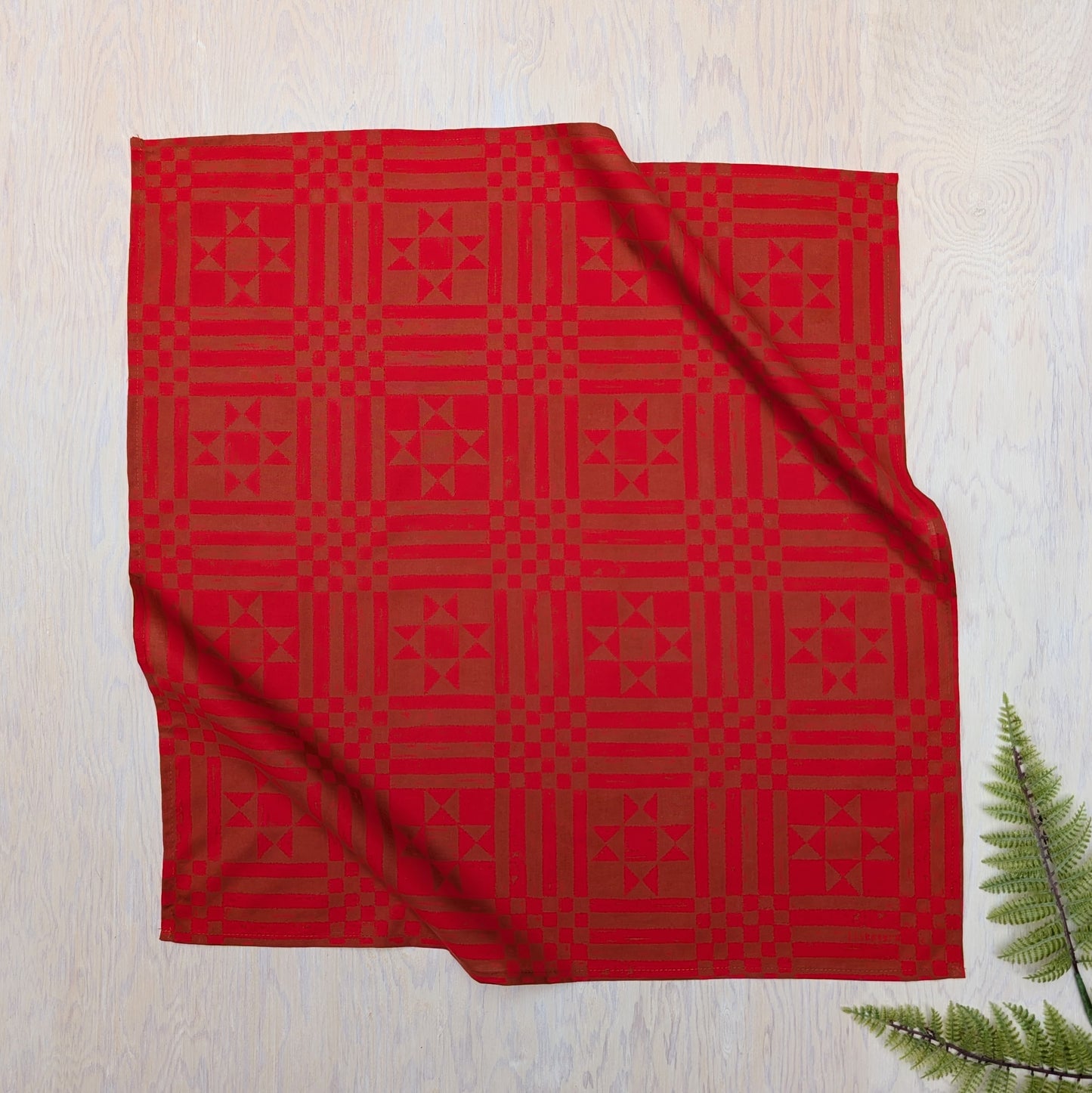bandana | sawtooth red brown - geometric folk quilt pattern scarf neckerchief