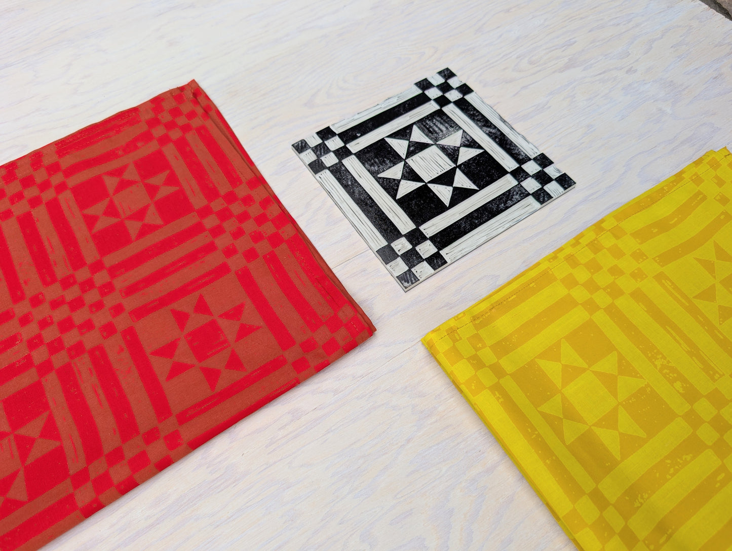 bandana | sawtooth yellow gold - geometric folk quilt pattern scarf neckerchief