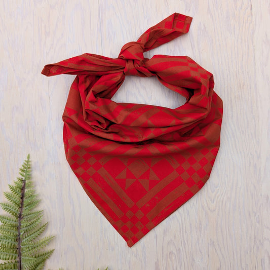 bandana | sawtooth red brown - geometric folk quilt pattern scarf neckerchief