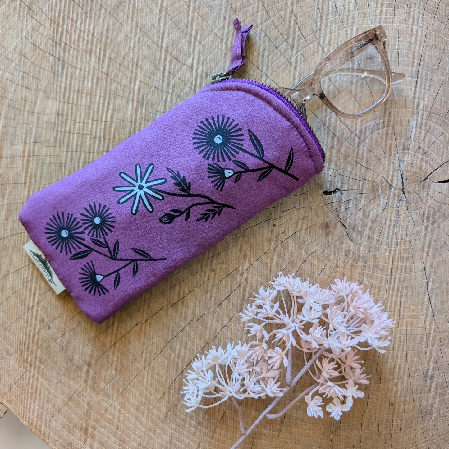 glasses case | bloom - purple flower cushioned zipper pouch