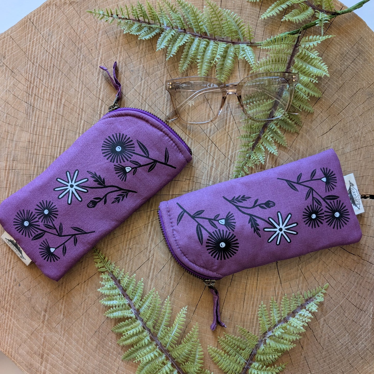glasses case | bloom - purple flower cushioned zipper pouch