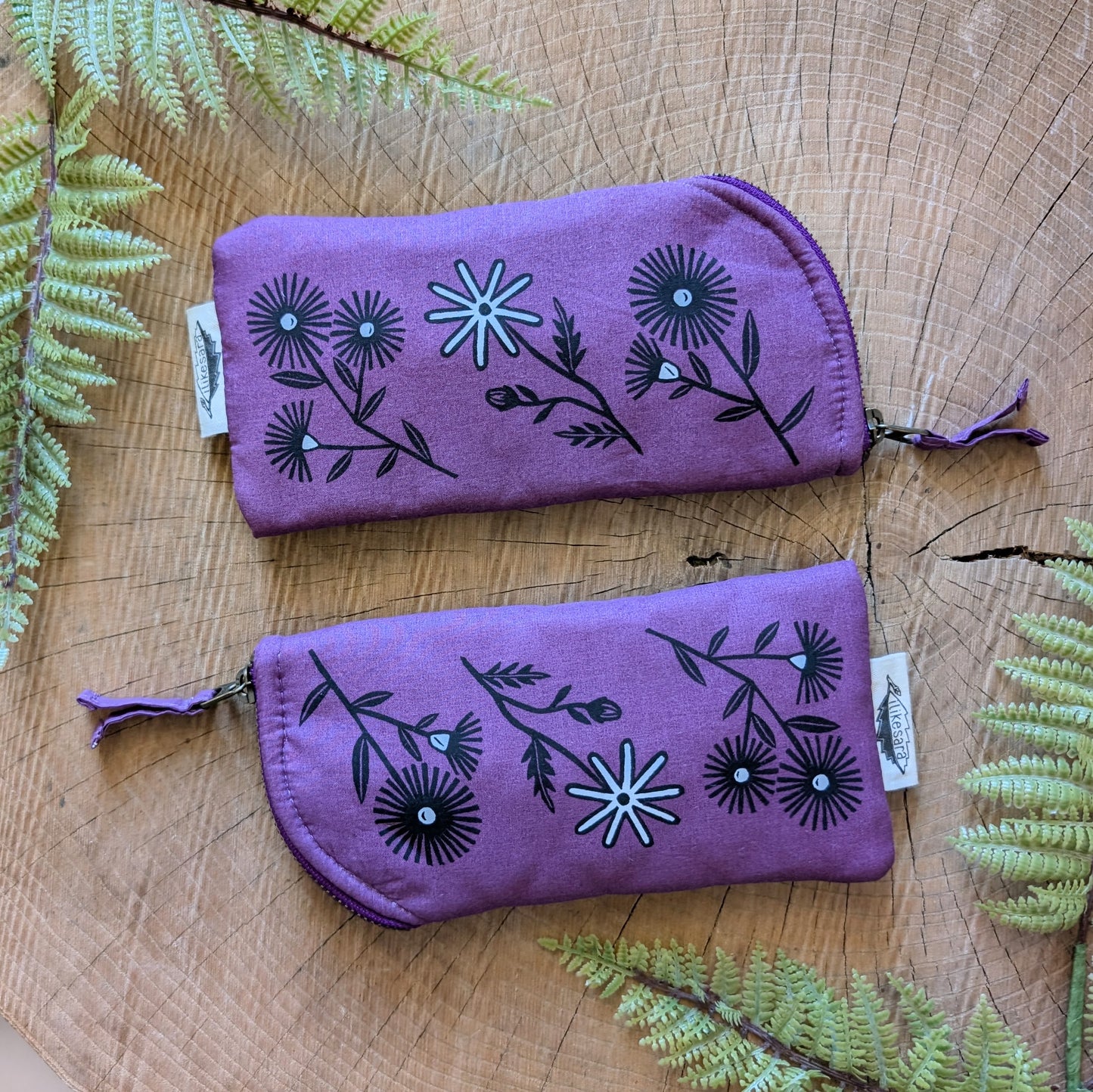 glasses case | bloom - purple flower cushioned zipper pouch