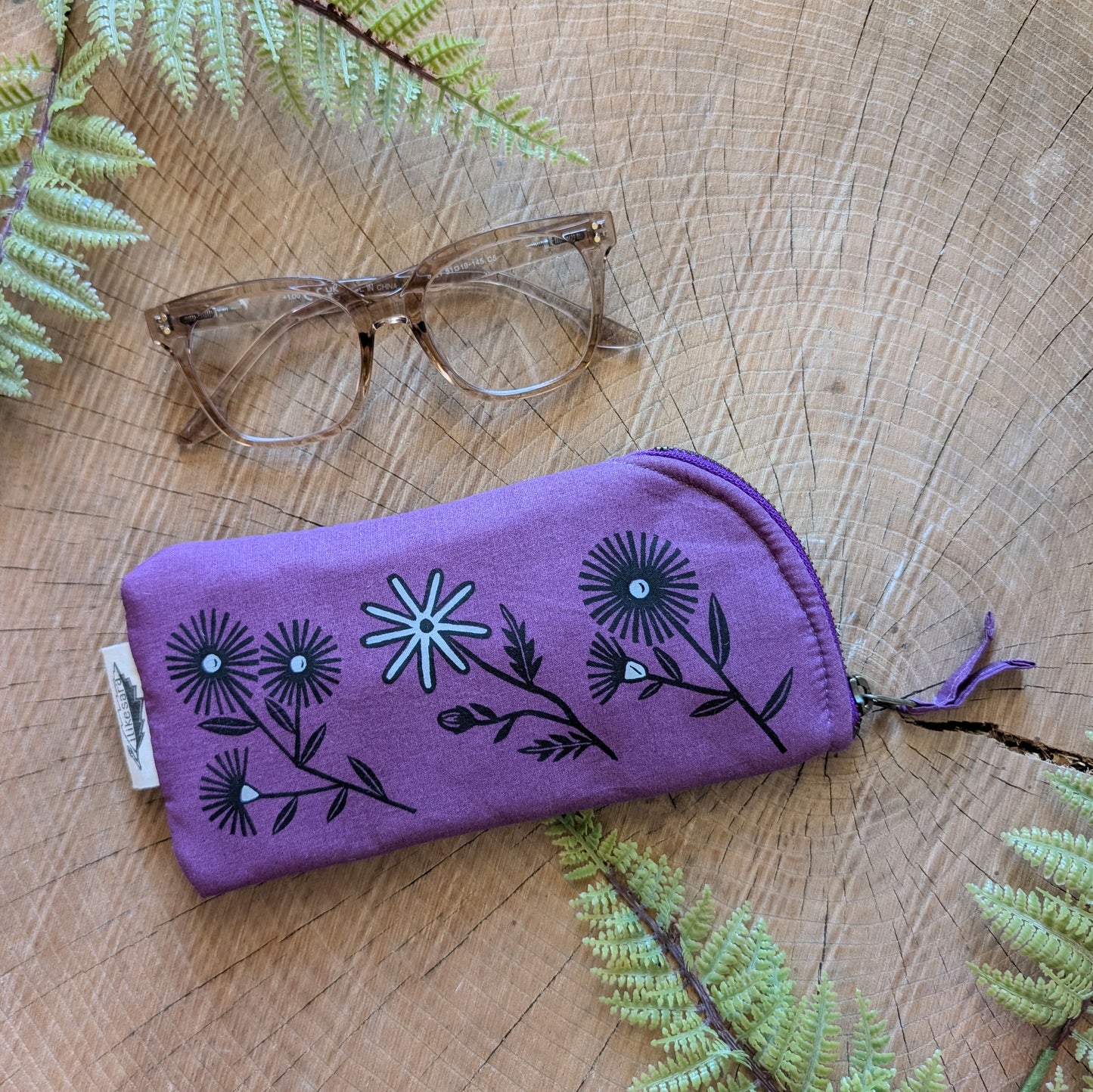 glasses case | bloom - purple flower cushioned zipper pouch