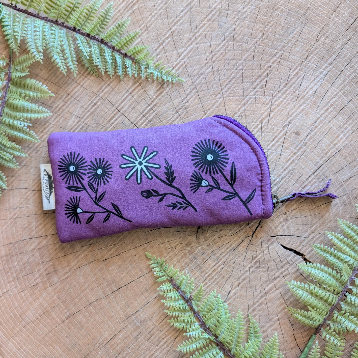 glasses case | bloom - purple flower cushioned zipper pouch