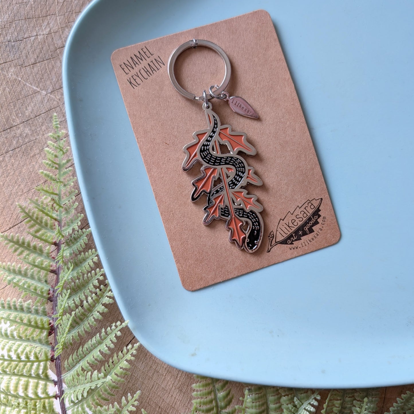 metal enamel keychain / purse charm | serpent fern - black snake