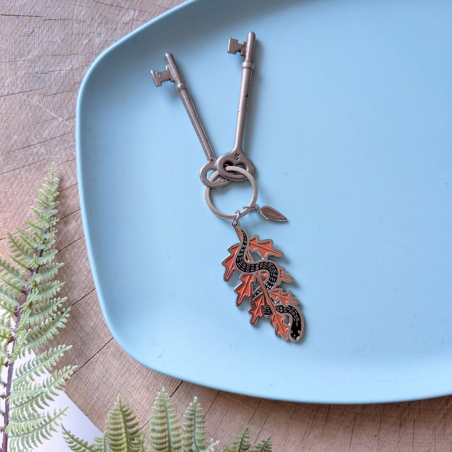 metal enamel keychain / purse charm | serpent fern - black snake